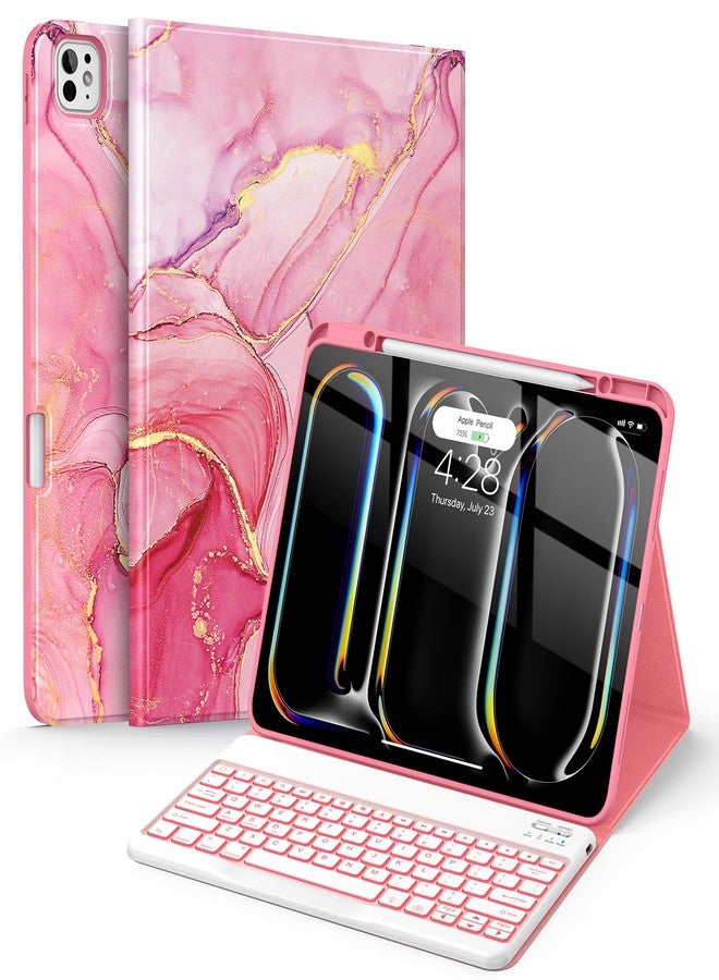 سوك جراب لوحة مفاتيح Soke لجهاز iPad Pro مقاس 13 بوصة (M5 2025/M4 2024)، لوحة مفاتيح بلوتوث قابلة للفصل بإضاءة خلفية بسبعة ألوان، غطاء خلفي من مادة TPU مع حامل قلم لجهاز iPad Pro مقاس 13 بوصة، لون رخامي أحمر - Image 1